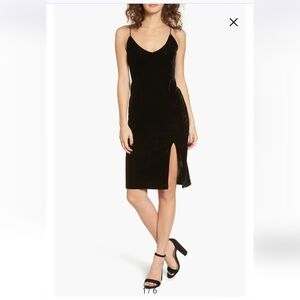 Elegant Black VELVET Blume Sheath Dress w Side Slit - NWOT